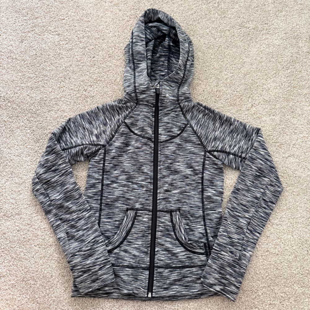90 Degree by Reflex Hoodie Girls Size M 10 Black White Space Dye Full Zip Jacket